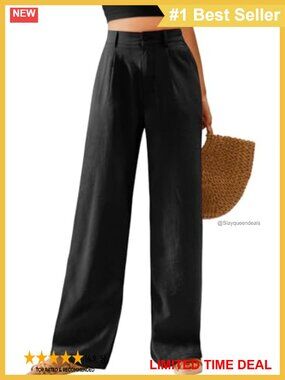 Wide Leg Palazzo Pants High Waisted Button Down Straight Long Trousers Loose Fit